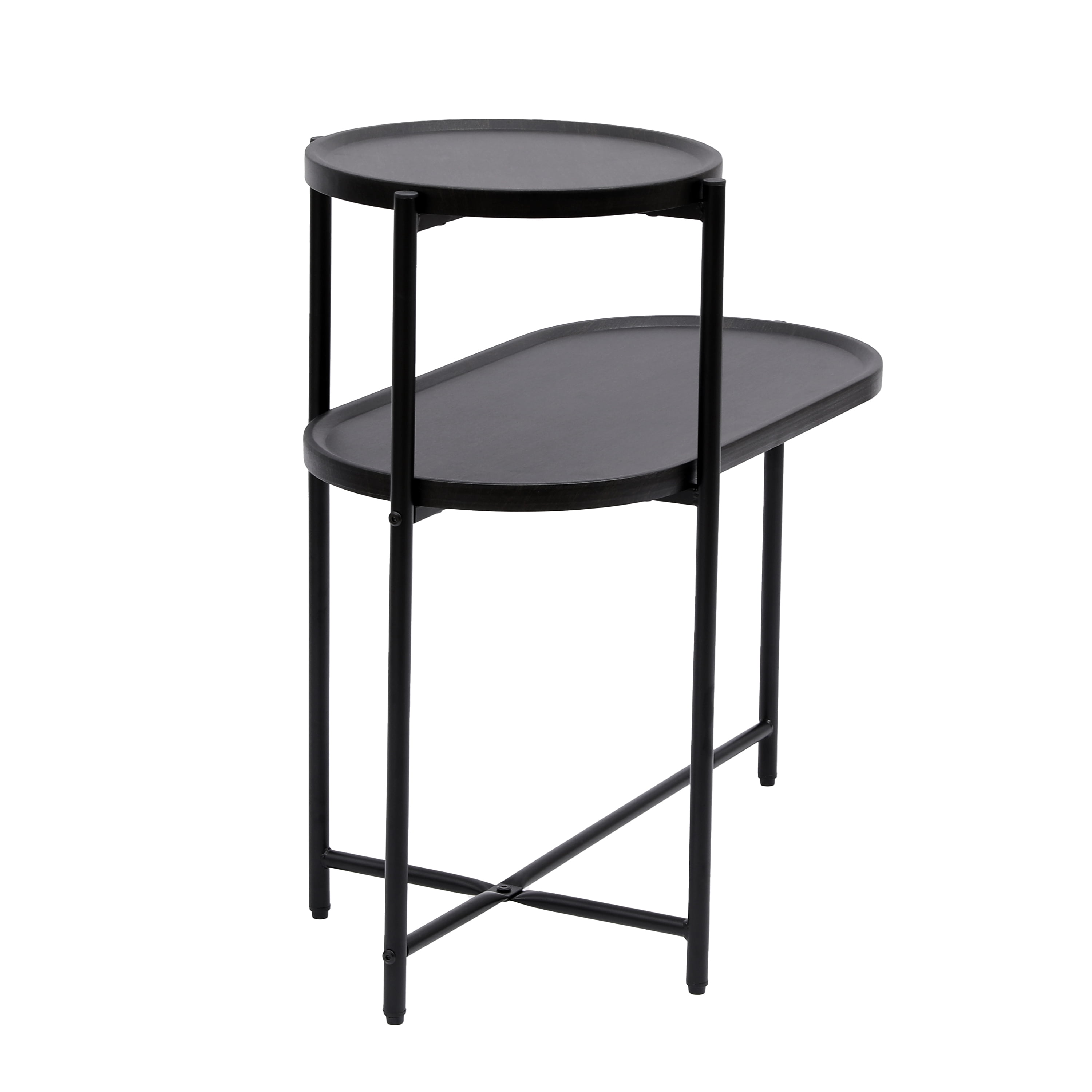 Yoneston 2-Tier Round End Table with Storage Tray Wood Small Side Table for Living Room, Bedroom, Kitchen, Black