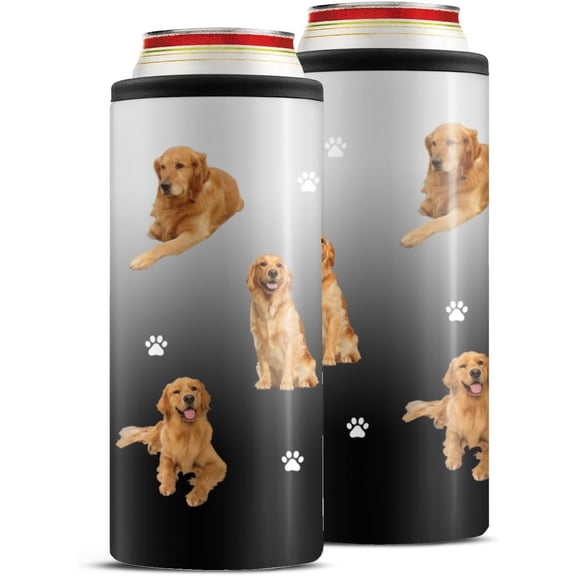 Golden Retriever Can Cooler,Slim Can Cooler Insulated Stainless Steel Can Cooler,Beer/Drink/Wine/Hard Seltzer/Soda Can Cooler