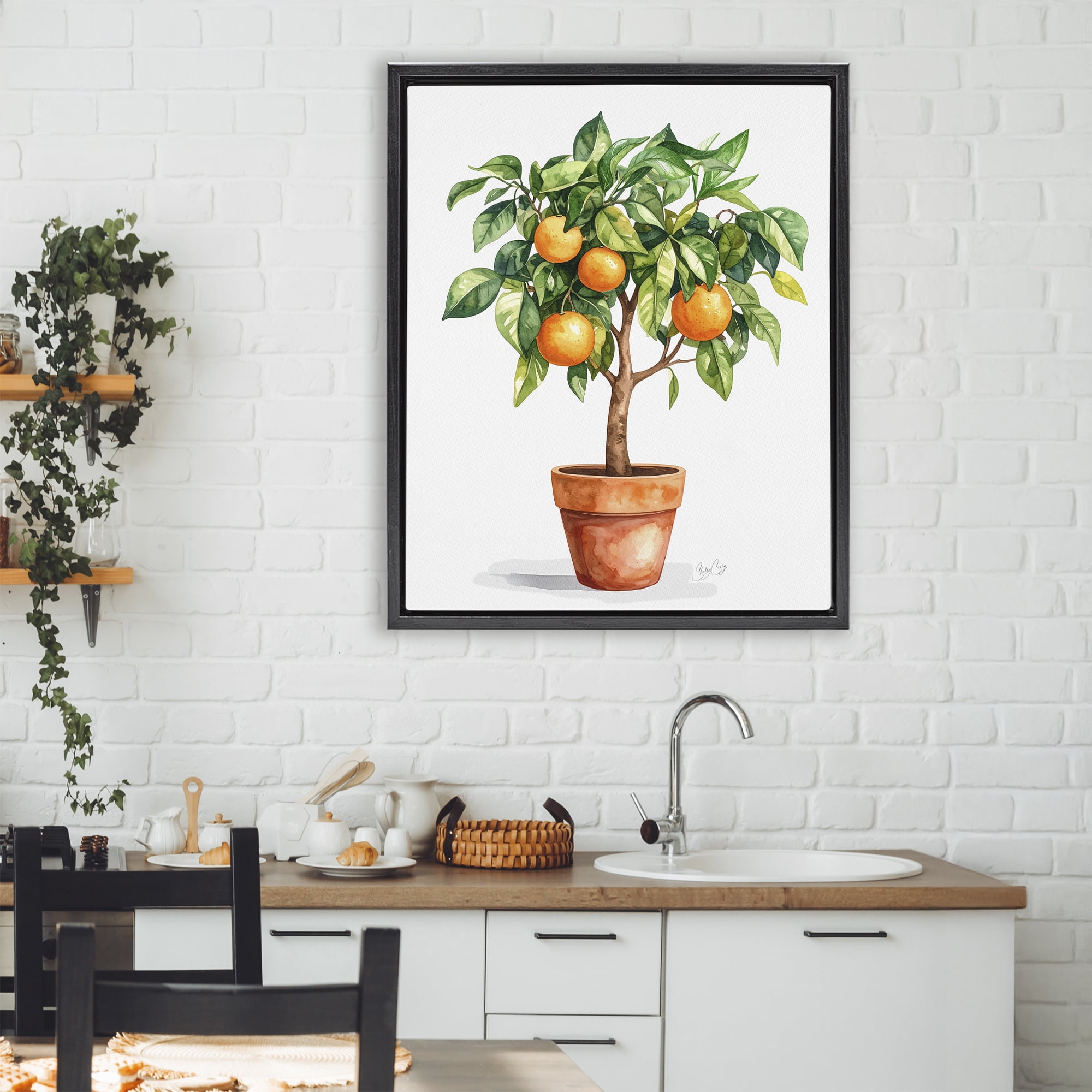 Stupell Industries Potted Orange Tree Black Framed Floater Canvas Wall Art, design by Shelly Craig