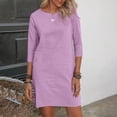 thumbnail image 2 of Birdeem Robe Femme Couleur Unie Manches 3/4 Été Col Rond Ample, 2 of 7