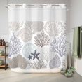 thumbnail image 6 of No Hook Shower Curtain with Built-in Rings - Brown Blue Coastal Ocean Washable Waterproof Fabric Bathroom Curtains for Hotel,Rentals, 72 X 78 Inch Long , Coral Starfish Shell, 6 of 9