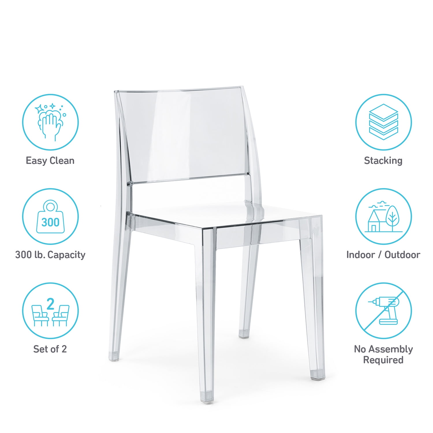 WRGHOME Palermo Modern Outdoor/Indoor Plastic Resin Stacking Patio Dining Chairs  (Set of 2) - CLEAR