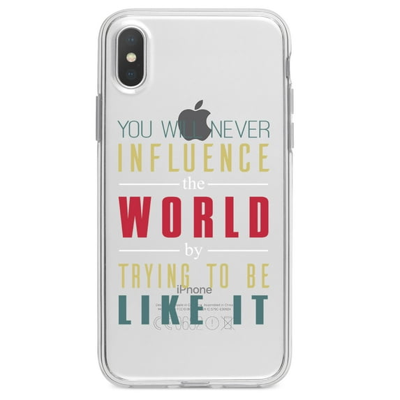 DistinctInk Clear Shockproof Hybrid Case for iPhone XR (6.1" Screen) - TPU Bumper Acrylic Back Tempered Glass Screen Protector - Never Influence The World Try to Be Like It