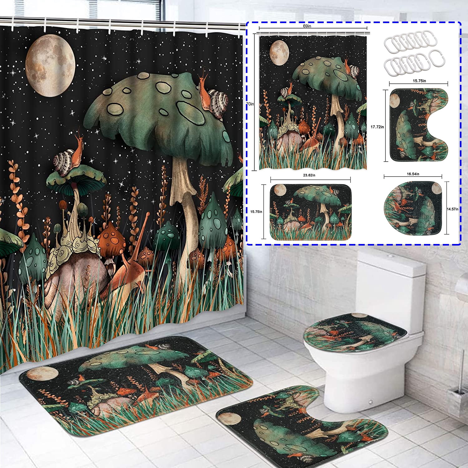 Details about   Aurora Fantasy Wolf Shower Curtain Toilet Cover Rug Bath Mat Contour Rug Set 