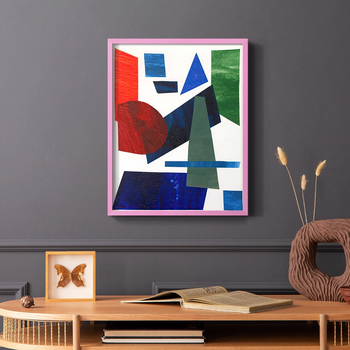 Colorful Shapes III Framed Print in Pink Solid Wood Framed Print No Nail Hanging