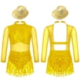 thumbnail image 5 of iiniim Kids Girls Jazz Tango Dance leotard Outfit Long Sleeve Sparkle Sequins Tassles Hollow Back Gold 6, 5 of 6