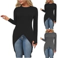 thumbnail image 2 of Tumotour Pullover for Women Crew Neck Long Sleeve Hem Slit Shirts Casual Loose Top 2025 Lightweight Sweatshirts Blouse Tops, 2 of 7