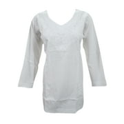 Mogul Womens Blouse Embroidered Cotton White Tunic