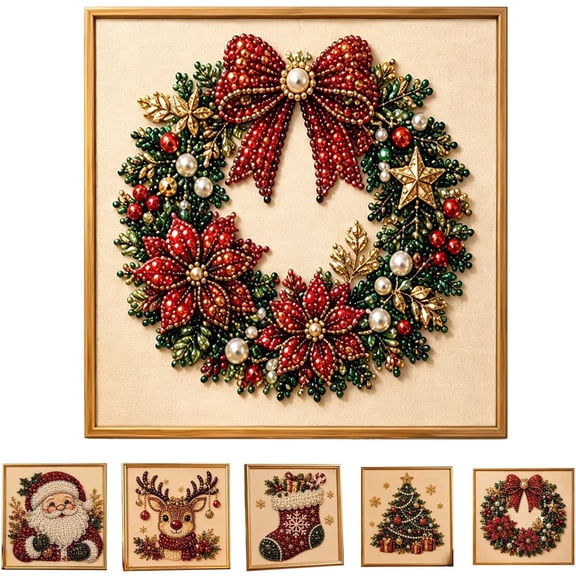 Clearance! DIY Christmas Pearl Diamond Painting Art Kit, Cute 3D Christmas Pearl Beads Art Craft for Adults Beginner, Holiday Christmas Wall Decor, Healing Stress-Relieving(Christmas Wreath)