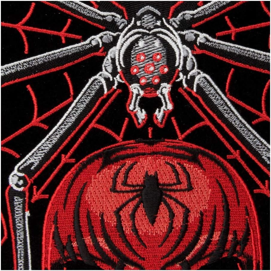 Black Widow Spider Web Red Skull Patch, X-Large Size
