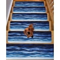 thumbnail image 2 of Stair Treads for Wooden Steps, Navy Blue Ombre Peel and Stick Stair Treads with Reusable Adhesive, Modern Moire Abstract Art Luxury Non Slip Indoor Stairs Runner Rugs Mats for Elders Dogs 8"x30" 4PCS, 2 of 7