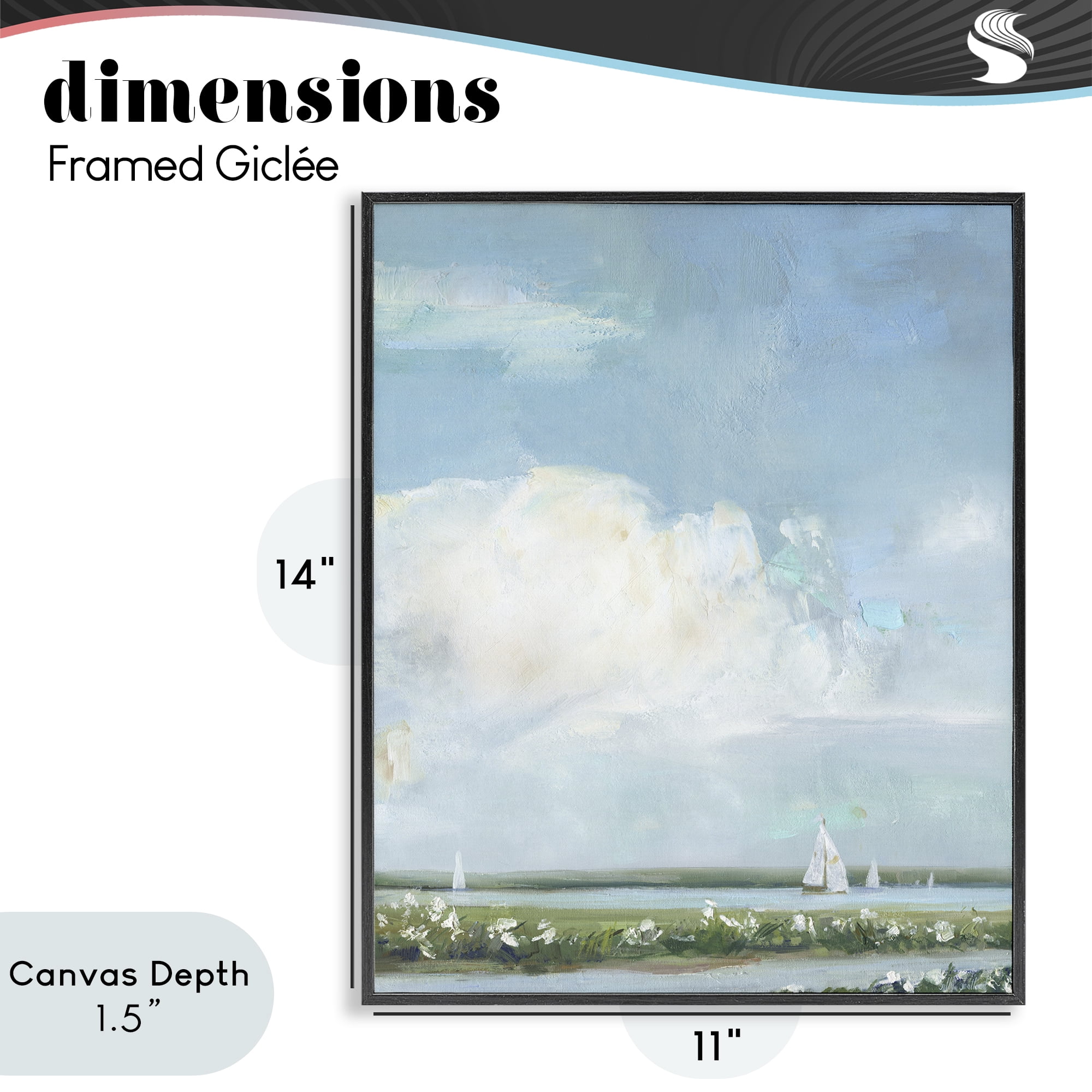 Stupell Industries Seaside Sailing Along Meadow Black Framed Giclee Art, design by Sally Swatland