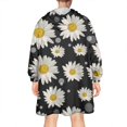 thumbnail image 2 of Black White Flower Pattern Wearable Oversized Blanket,Wearable Blanket Hoodie for Adults,Cozy Hooded Blankets with Super Pockets,Super Warm Fuzzy Pullover for Women & Men, 2 of 6