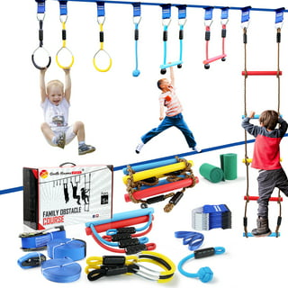 50FT Ninja Warrior Obstacle Course for Kids - Double Slacklines with 10  Most Complete Accessories for Kids, Swing, Trapeze Swing, Rope Ladder,  Obstacle Net, 1.2M Arm Trainer 