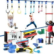 Ninja Obstacle Course for Kids, Gentle Booms Outdoor Backyard Playground Sets for Kids 56ft Ninja Slackline with Most Complete Accessories for Kids Swing Rope Ladder Monkey Bar