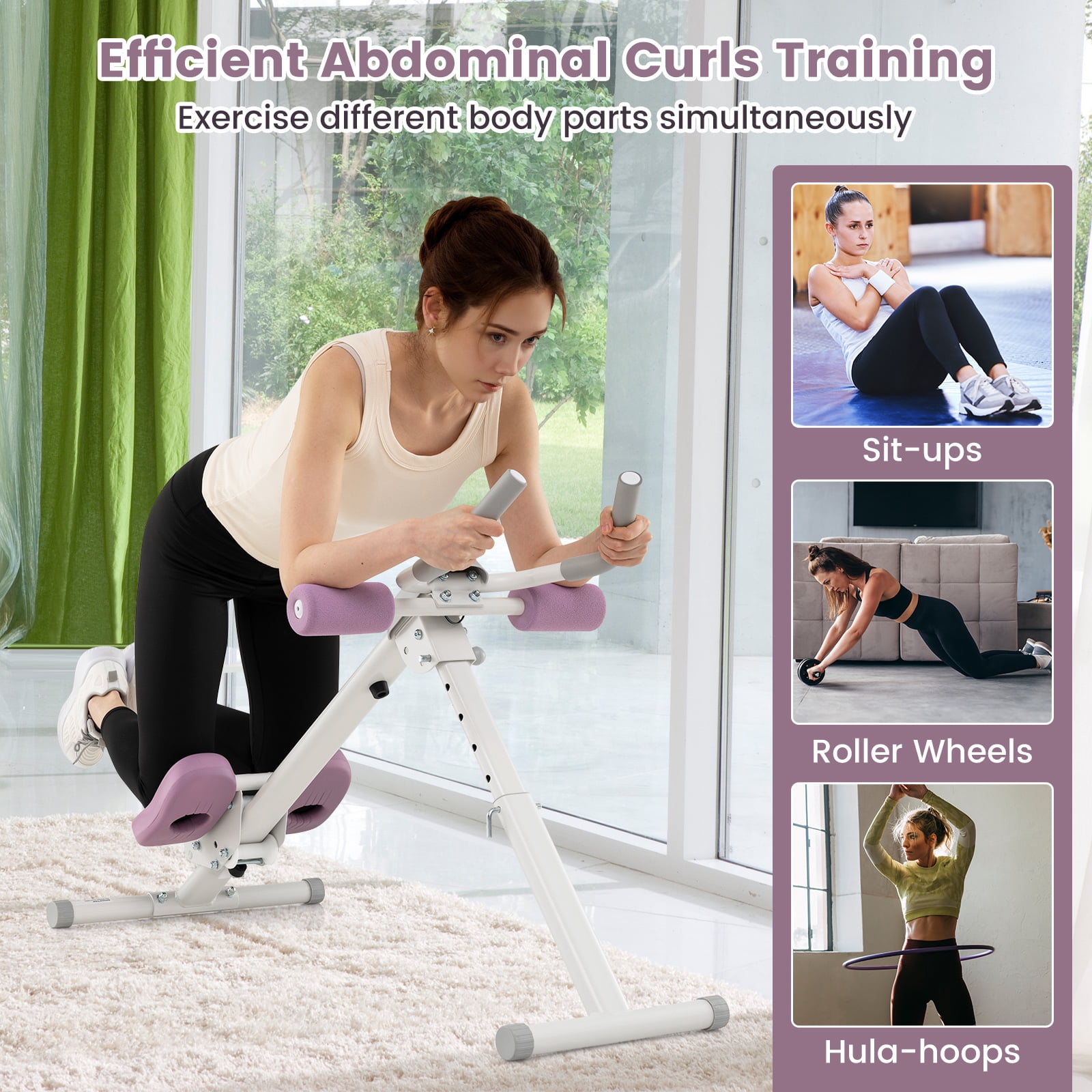 Topbuy Ab Workout Equipment Foldable Abdominal Trainer w/Arm & Knee Pads White
