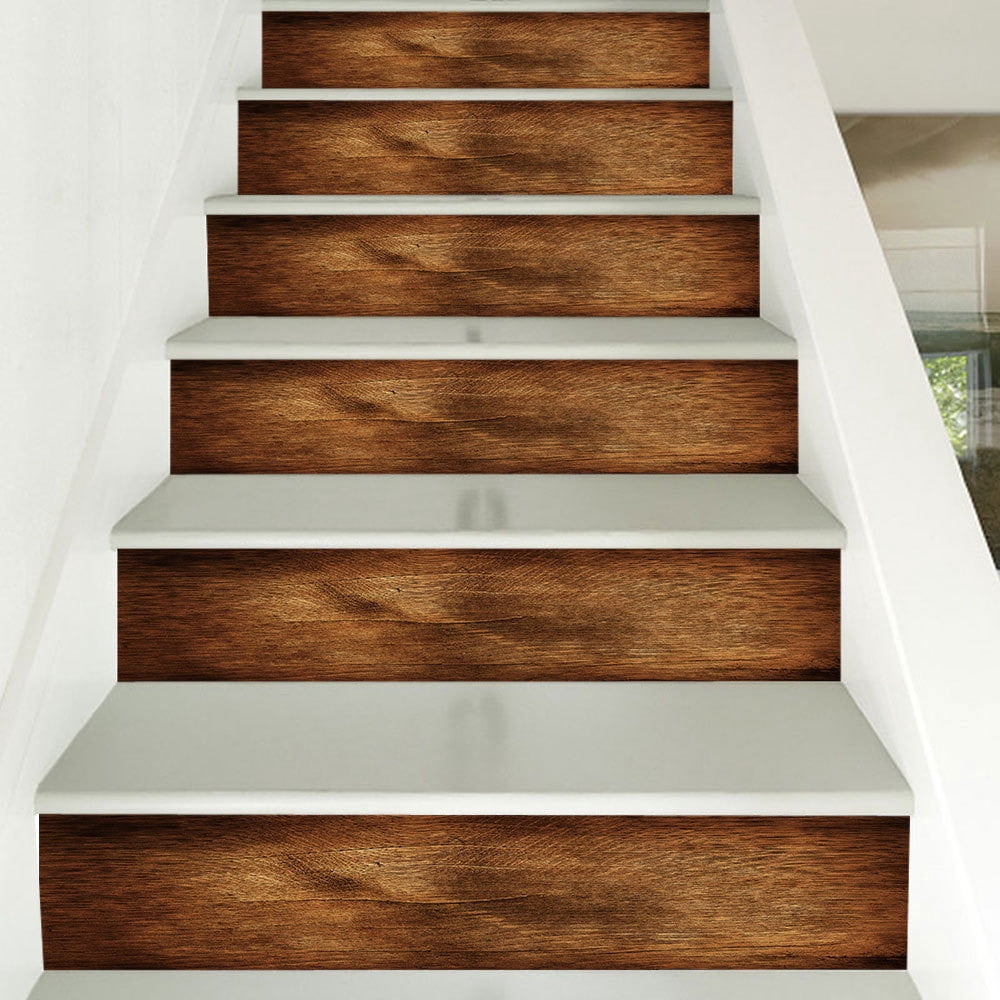 Self Adhesive Stair Stickers, Peel and Stick Vinyl Stair Risers Staircase Murals Decals Sticker Decor for Steps, 39.37"x7.09", Faux Rustic Wood