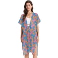 thumbnail image 2 of Beach Vacation Clothes Kimono Cardigan Loose Swimsuit Cover Up for Women Groovy Retro Daisy Flower S, 2 of 6