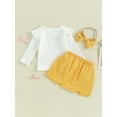 thumbnail image 4 of Suealasg Kids Girls Spring Skirt Outfits 3pcs Toddler Baby Girls Clothes 3M 6M 9M 1T 2T 3T 4T Little Girls Flying Sleeve Ribbed Tops and Corduroy Mini Skirt Headband Set, 4 of 9