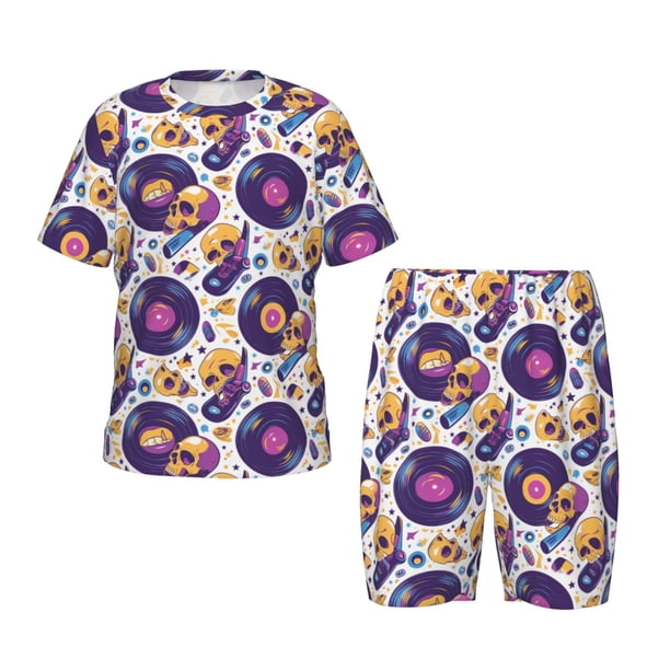 Balery record rock Skull star Conjunto de Pijama Infantil de Manga Corta con Estampado – Ropa de Dormir de Algodón Suave-XX-Large