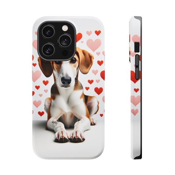 DistinctInk Tough Case for Apple iPhone 13 PRO (6.1" Screen), Compatible with MagSafe Charging - Valentine's Day American Foxhound