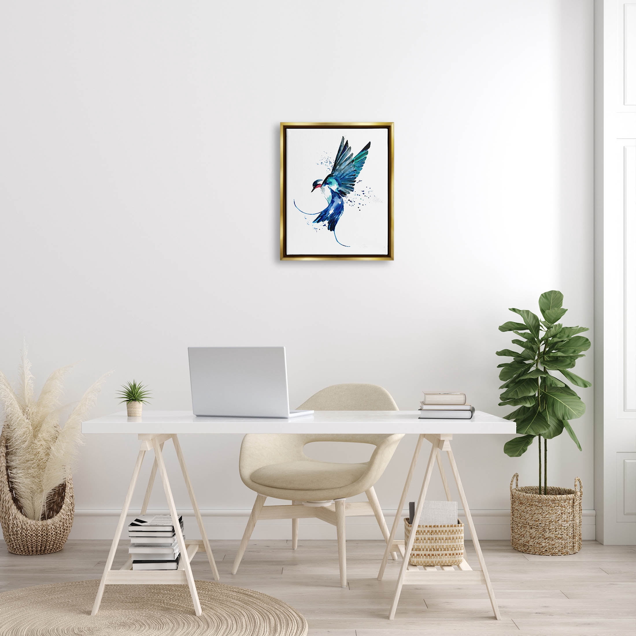 Blue Bird Flying Wings Animals & Insects Graphic Art Metallic Gold Framed Art Print Wall Art