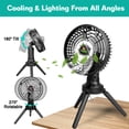 thumbnail image 6 of Moclever Camping Fan with LED Light, 270° Oscillating Rechargeable Tent Fan with Emergency Power Bank for Camping Hiking, Black, 6 of 15
