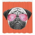 thumbnail image 2 of Ambesonne Pug Shower Curtain, Dog Portrait Sunglasses Funny, 69"Wx84"L, Dark Salmon, 2 of 4