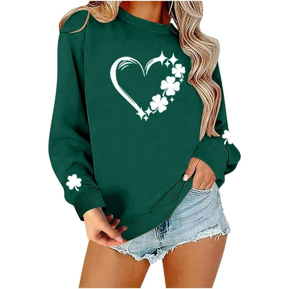 Clearance!Bpxiofoy St Patricks Day Outfits for Women Sweatshirts for Women Trendy Graphic Sweatshirts for Women Crewneck Shirt Graphic Tees St Patricks Day Shirt Women,Khaki 2 L