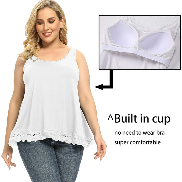 Plus Size Flowy Loose Camisole Built in Bra Sleeveless Adjustable