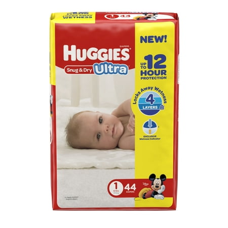 HUGGIES Snug &amp; Dry Ultra Diapers, Size 1, 44 Diapers