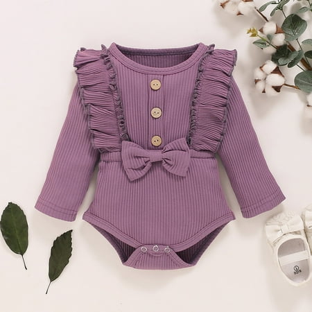 

EQWLJWE Newborn Baby Girls Long Sleeve Ruffles Solid Bowknot Romper Bodysuit Girls Harness Holiday Clearance