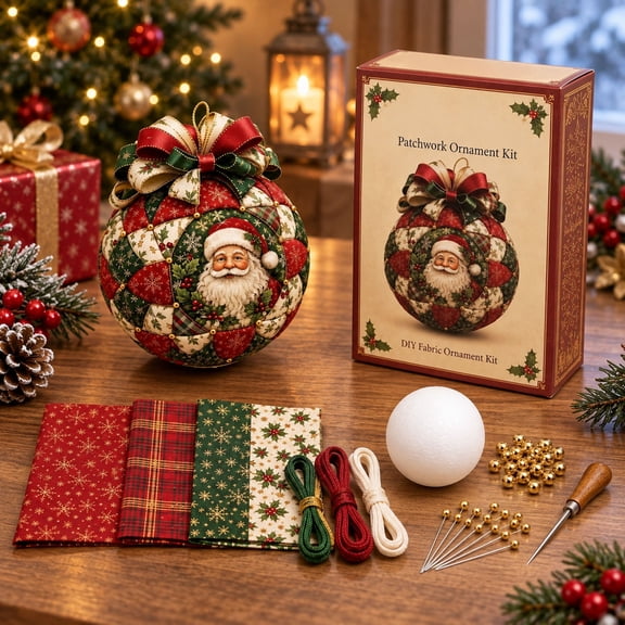 CSSAD Christmas Ornament - 3D Fabric Poke Christmas Ball DIY Kit, Christmas Balls Craft Kit for Adults, Poke Art for Adults, Beginner-Friendly No-Sew Craft, 3D Texture, 4"
