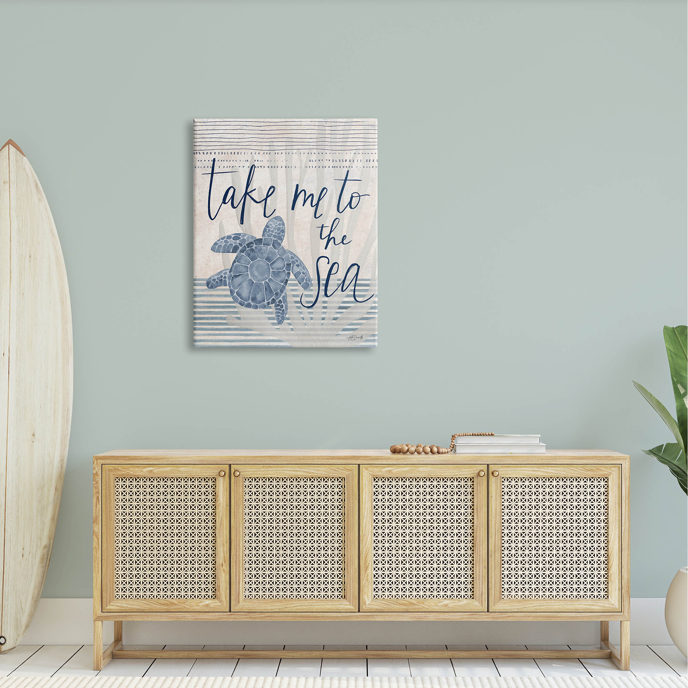 Stupell Industries Take Me To Sea Patterned Turtle Stripes Graphic Art Gallery Wrapped Canvas Print Wall Art, Design by Katie Doucette