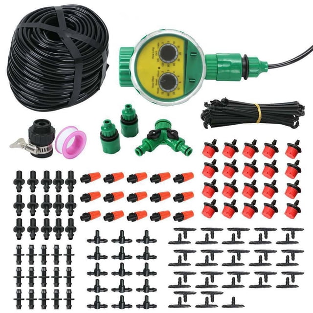 Riwesomey Juego de riego de jardín, rociador de jardinería por goteo, manguera de agua, jardinera para exteriores, conector reutilizable, picos, Jardín y Patio con temporizador Riwesomey TO010215-01
