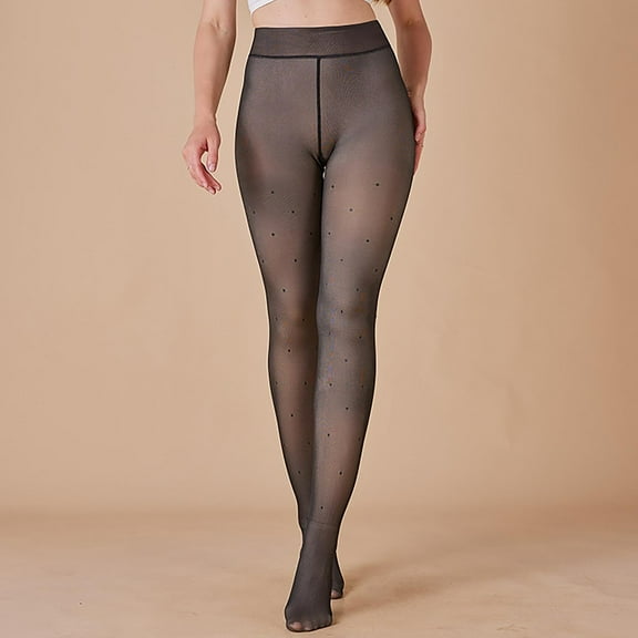 TMOYZQ Fleece Lined Tights for Women Fake Translucent Thermal Pantyhose Opaque Tights High Stretch Winter Warm Thick Leggings on Clearance