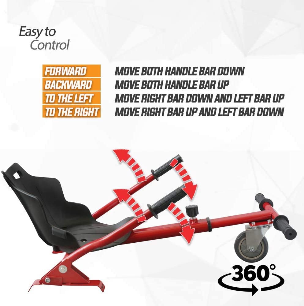 Hover Kart Go Kart Adjustable Seat Attachment for 6.5" Hover-Board Buggy - Red