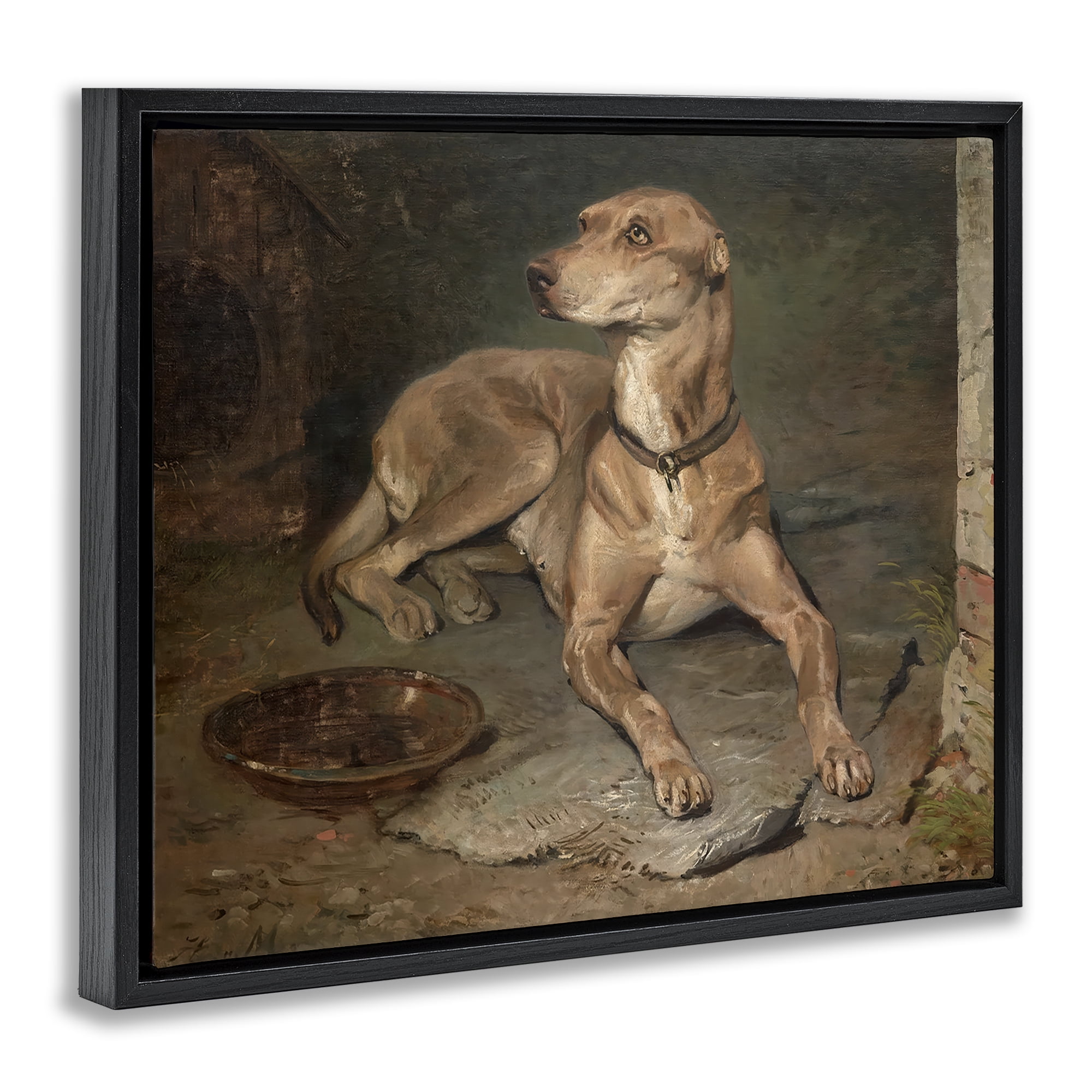 Stupell Industries Historical Dog & Bowl Black Framed Floater Canvas Wall Art, design by Lil' Rue