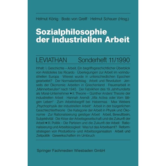 Leviathan Sonderhefte Sozialphilosophie Der Industriellen Arbeit, Book 11, (Paperback)