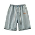 thumbnail image 5 of Jeans for Men Summer Casual Retro Elastic Waist Drawstring Straight Wide Leg Denim Shorts Trend Loose Streetwear Mens Jorts Light Blue L, 5 of 5