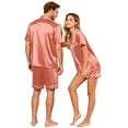 thumbnail image 5 of Lumtrix Matching Pajamas for Couples Men and Women Satin Button Down Loungewear Short Sleeve Sleepwear Soft 2 Pcs Pj Set（Women) Pink 4XL, 5 of 8