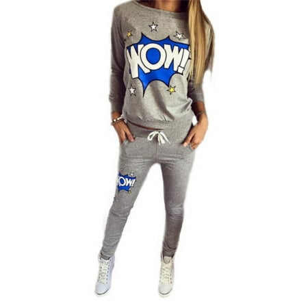 Jogger Set - Womens Gym Tracksuit Pullover Sweatshirt Sweatsuit 2Pcs Sets Casual Jogger Sportswear