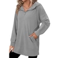thumbnail image 4 of hotojiny Womens Oversized Sweatshirts Lightweight Drawstring Hooded Pullover Fall Long Sleeve Quarter Zip Tops Fall Spring Clothes, 4 of 6