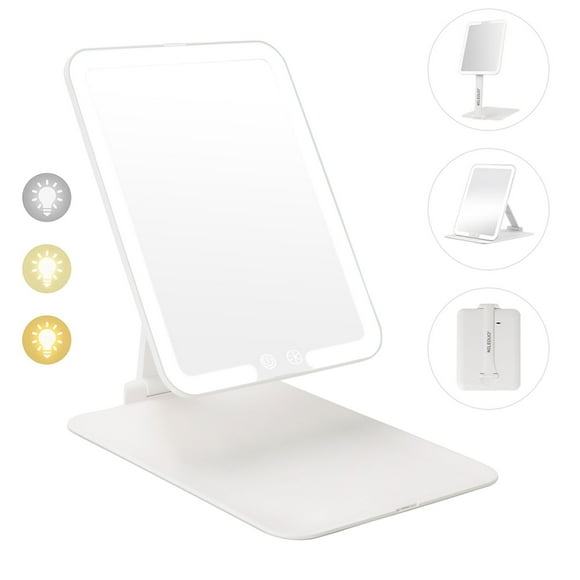 Travel Makeup Mirror with Lights, Foldable Lighted Makeup Mirror for Travel, 3 Color LED Dimmable Vanity Mirror with Lights Make up Mirror with Lights