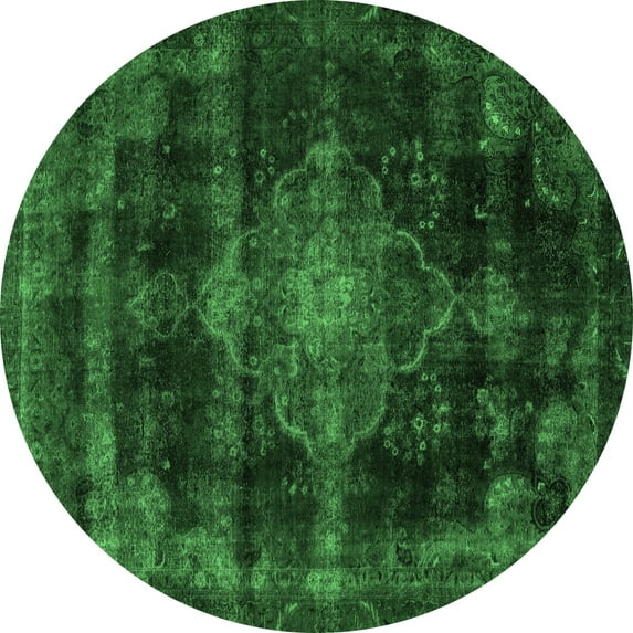 Ahgly Company Indoor Round Abstract Emerald Green Modern Area Rugs, 7' Round