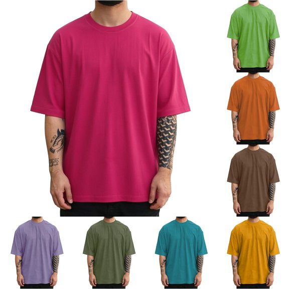 Gunia Mens Big And Tall Shirts Fashion Short Sleeve Tshirts Workout Oversize Pullover Solid Color Casual Tees Tops Men'S Shirts Pink 4Xl