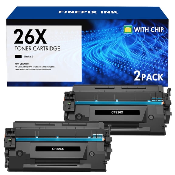 Finepix Ink 26X Black Toner Cartridges 2-Pack Compatible for HP 26X CF226X 26A CF226A CF226AD1 Laserjet Pro M402n M402dn MFP M426fdw M426fdn M426dw M402 M426 Printer Ink
