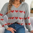 thumbnail image 4 of Scyoekwg Sweaters for Women Warm Casual Knitted Sweater Heart Print V-Neck Sweater Long Sleeve Fall Winter Clothes Pullover Sweaters(Gray,M), 4 of 8