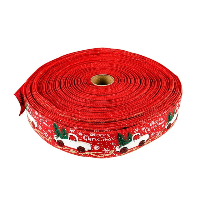 Visland 1 Roll Christmas Ribbon Festive Ornamental Lightweight Glittery Printed Gift Packing Decoration Ribbon for Party