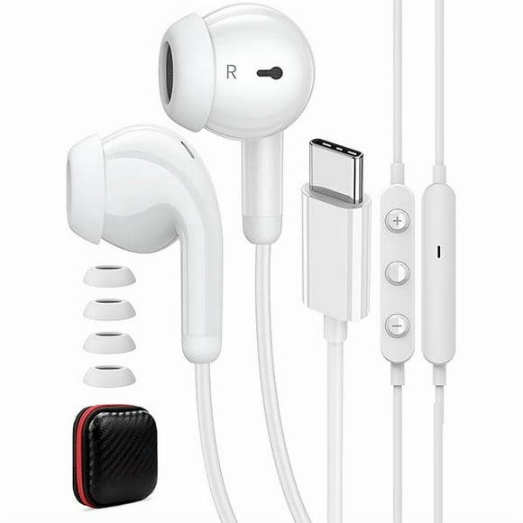 YJJSKEJI for Apple Headphones Wired USB C in Ear Buds with Microphone Type C Earphones Corded Earbuds Home Office Meeting Call Gym Workout Travel for iPhone 16 Pro Max 15 16e iPad Samsung Google White
